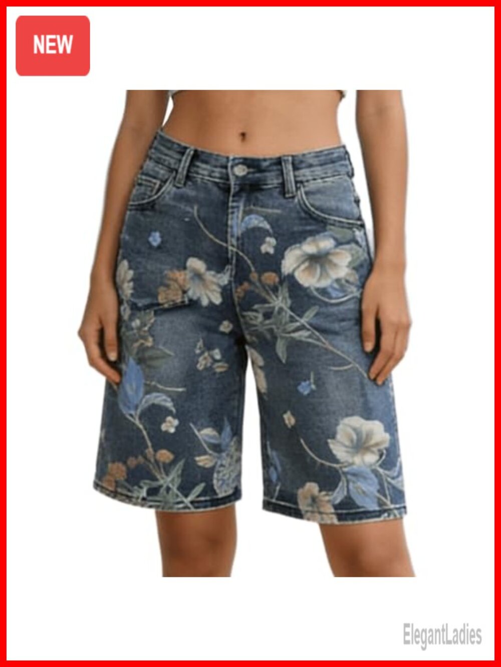 Floral Bermuda Jean Shorts Men's Casual Summer
